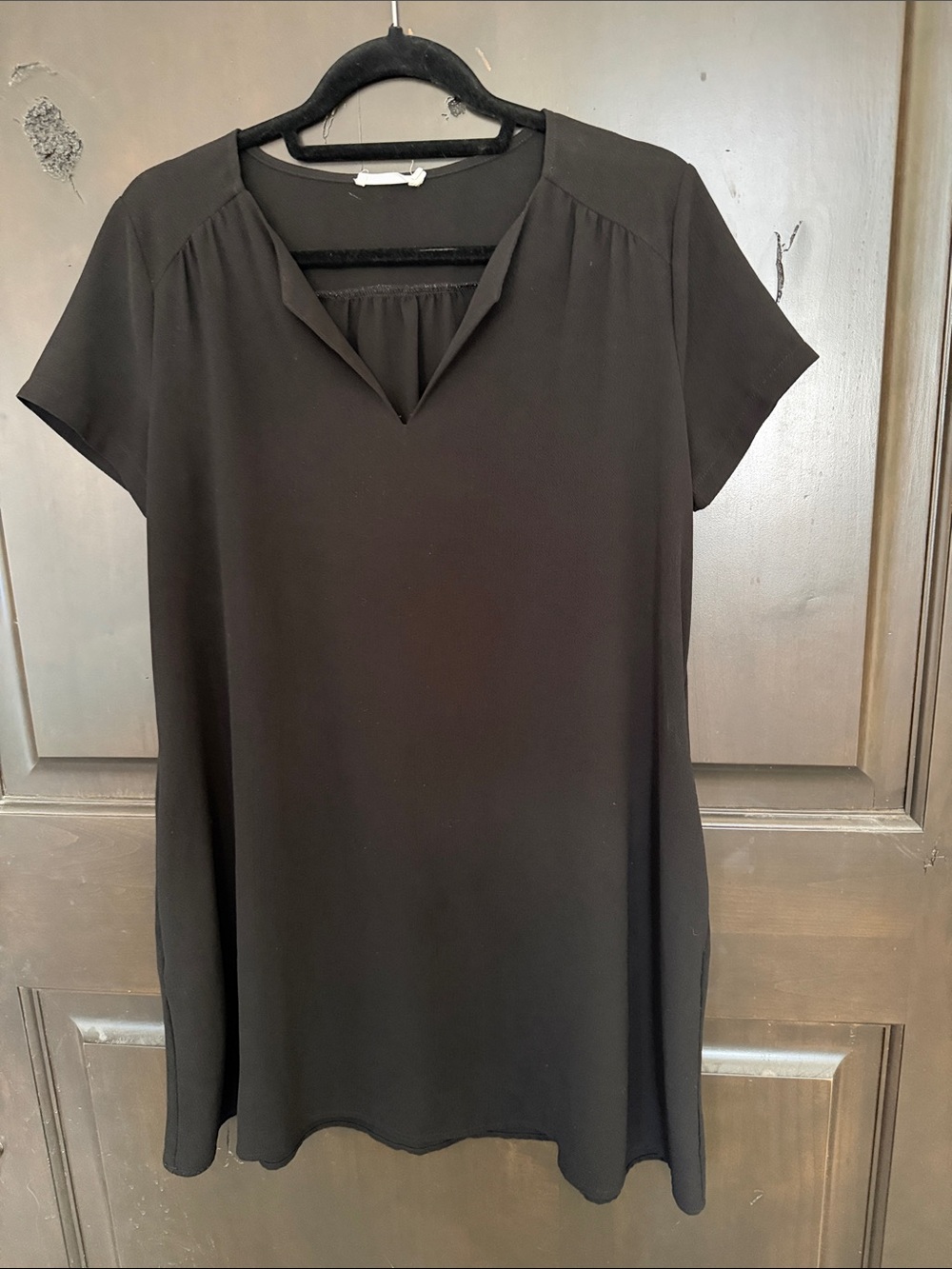 Lush Black Short Silky Dress with V-Notch Size Small